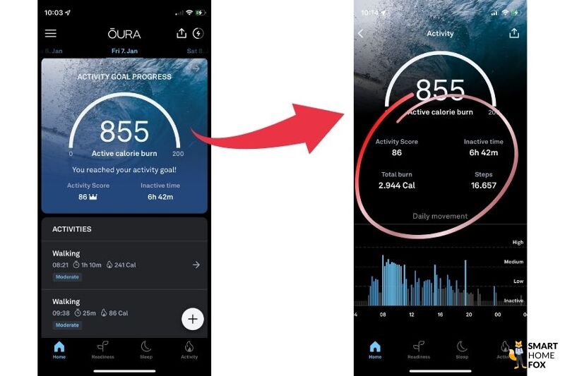 You can see the activity score in the Oura app.